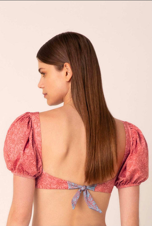 Puff sleeve bikini top