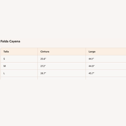 Size Chart tiered skirt